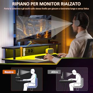Escritorio Gaming Con Luces LED Y Soporte para Monitor, 100X60 Cm Mesa Gaming para Ordenador De 32 Pulgadas, Escritorio PC Con USB, TYPE C Y Mando a Distancia para Oficina, Estudio Y Casa, Negro
