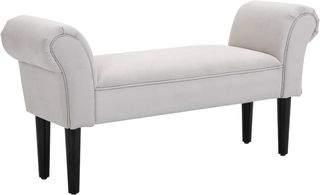 Banco Zapatero Con Brazos Enrollados, Banco Tapizado para Entrada, Mezcla Gris Blanco, 102X36X51Cm