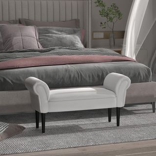 Banco Zapatero Con Brazos Enrollados, Banco Tapizado para Entrada, Mezcla Gris Blanco, 102X36X51Cm