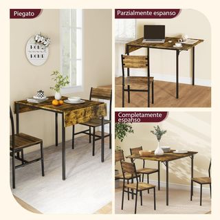 Mesa de Comedor Plegable Estilo Industrial para 2-4 Personas Con 2 Lados Extensibles, Mesa Plegable de Cocina para Espacios Pequeños en Madera y Metal, 120X79X79 Cm, Marrón Rústico
