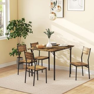 Mesa de Comedor Plegable Estilo Industrial para 2-4 Personas Con 2 Lados Extensibles, Mesa Plegable de Cocina para Espacios Pequeños en Madera y Metal, 120X79X79 Cm, Marrón Rústico