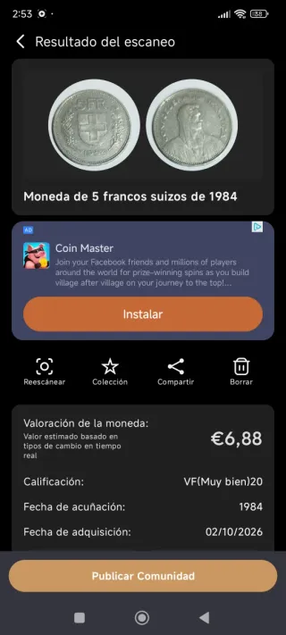 Moneda 5 Francos Suizos 1984