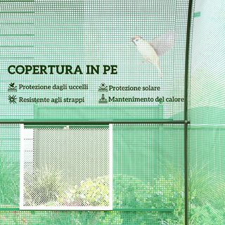 Invernadero de Jardín en Túnel con Puerta Enrollable, Invernadero para Huerto con 4 Ventanas en PE, Estructura de Tubo de Acero Pintado y 2 Refuerzos Diagonales, 2.5X2X2M, Verde