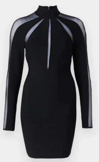 Vestido Guess Preto Manga Longa