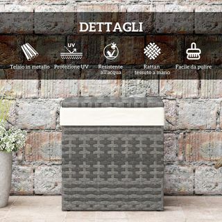 Baúl De Jardín en Rattan PE, Cofre De Exterior Con Patas Antideslizantes Y Recubrimiento Interno en Tejido Impermeable, 57X34X62Cm, Gris Y Beige