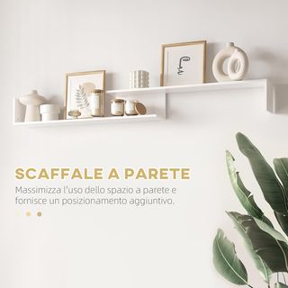 Mobile TV con scaffale a parete, ripiani aperti e armadio in legno, TV mobile moderna per soggiorno e camera da letto, bianco e legno