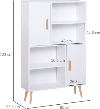 Estantería Multifuncional Ahorra Espacio Con 2 Puertas Para Sala De Estar Paneles De Partículas 80 X 23.5 X 123Cm Blanco
