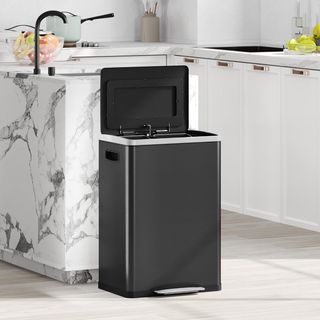 Cubos de Basura de 2 Secciones de 20L con Pedal y Tapa de Cierre Suave, Cubo de Basura de Acero Inoxidable y PP, 40X34.8X59 Cm, Negro