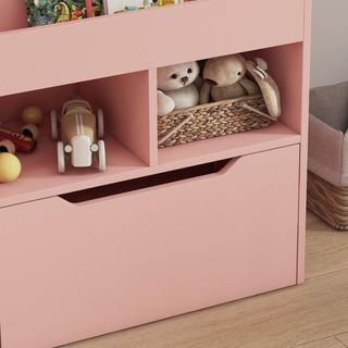 Pequeña Librería para Niños con Estantes, Cajón y Ruedas, Estante para Juguetes y Libros en MDF para Habitación, 60X29.9X90Cm, Rosa