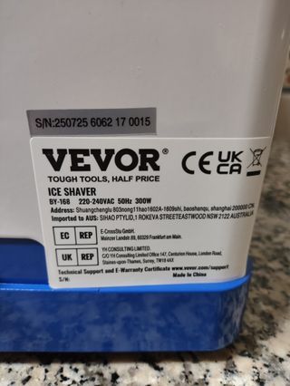 Máquina Vevor Gelo Raspado Elétrica - Nova