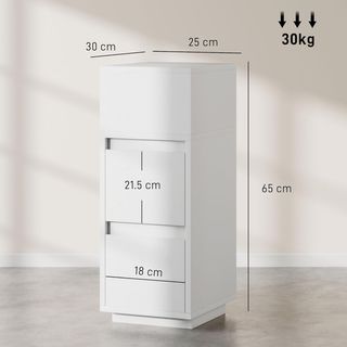 Juego De 2 Mesitas De Noche Estrechas Y Altas Con 2 Cajones Y Estante Abierto, Mesitas Modernas Ahorra Espacio, Mesas Para Sofá, Sala De Estar, Salón Y Dormitorio, 25X30X65 Cm, Blanco