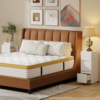 Juego De 2 Mesitas De Noche Estrechas Y Altas Con 2 Cajones Y Estante Abierto, Mesitas Modernas Ahorra Espacio, Mesas Para Sofá, Sala De Estar, Salón Y Dormitorio, 25X30X65 Cm, Blanco