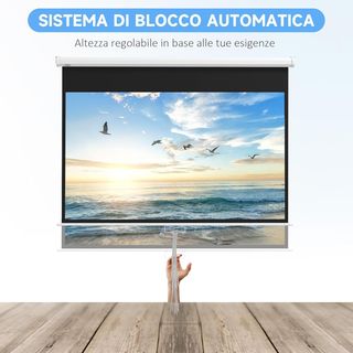 Pantalla Proyector de 80 Pulgadas 4K HD Formato 16:9, Altura Regulable Manual, Pantalla Proyector, Gran Angular de 160 Grados, Tela Videoproyector para Casa, Hogar, Cine, Oficina, Exterior, Blanco