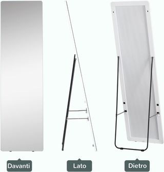 Espejo De Suelo Y Pared Con Estructura De Aluminio, Espejo Para Dormitorio, Entrada Y Baño, 45X37X158.5Cm