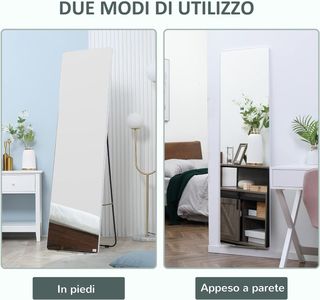 Espejo De Suelo Y Pared Con Estructura De Aluminio, Espejo Para Dormitorio, Entrada Y Baño, 45X37X158.5Cm