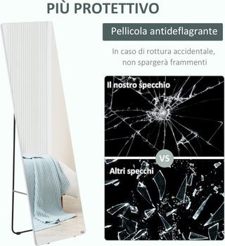 Espejo De Suelo Y Pared Con Estructura De Aluminio, Espejo Para Dormitorio, Entrada Y Baño, 45X37X158.5Cm