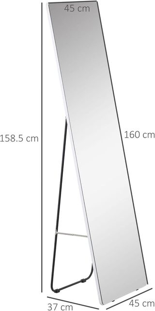 Espejo De Suelo Y Pared Con Estructura De Aluminio, Espejo Para Dormitorio, Entrada Y Baño, 45X37X158.5Cm