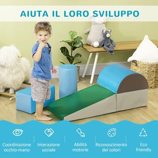 Juego de Construcción Suave para Niños de 1 a 3 Años con 5 Bloques de Colores, Set de Juego de Bloques Suaves para Niños en Cuero Sintético y Espuma, Marrón, Caqui, Azul, Verde y Celeste