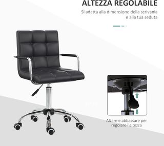 Silla De Oficina Ergonómica En Piel PU Negra, Silla De Estudio Con 5 Ruedas Giratorias, Con Relleno Y Altura Regulable, 52.5X54X84-99Cm