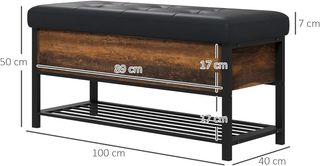 Banco Zapatero De Entrada Industrial Con Estante Oculto Y Asiento Acolchado, Mueble Para Zapatos En Aglomerado Y Acero, 100X40X50 Cm, Marrón Y Negro