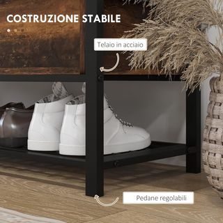 Banco Zapatero De Entrada Industrial Con Estante Oculto Y Asiento Acolchado, Mueble Para Zapatos En Aglomerado Y Acero, 100X40X50 Cm, Marrón Y Negro