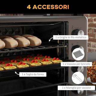 Horno Eléctrico 30L, Mini Horno Eléctrico Con 3 Funciones De Cocción, Temperatura Regulable Y Temporizador, Incluye Bandeja Y Rejilla, 1600W, Plata