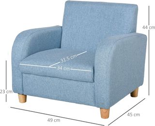 Sillón para Niños en Tela, Silloncito de Diseño para Habitación con Acolchado, Máx. 65 Kg, 49X45X44 Cm, Azul