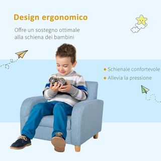 Sillón para Niños en Tela, Silloncito de Diseño para Habitación con Acolchado, Máx. 65 Kg, 49X45X44 Cm, Azul