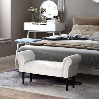 Banco Zapatero Con Brazos Enrollados, Banco Acolchado para Entrada, Blanco, 102X36X51Cm