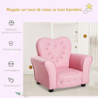 Sillón para Niños Acolchado, Silla para Habitación con Tapizado de PVC y Estructura de Madera, 59X41.5X49Cm, Rosa