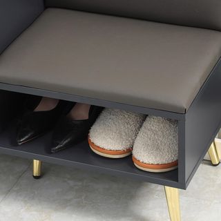 Banco Zapatero De Entrada Ahorra Espacio Con Asiento Acolchado, Estante Abierto Y Armario Para 4 Pares De Zapatos, Pasillo, Dormitorio, Sala De Estar En Madera, 80X33X49Cm, Gris
