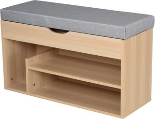 Zapatero 2 en 1, Banco de Madera con Asiento Acolchado y Compartimento Oculto, para Entrada/Recibidor, 80 X 30 X 48Cm