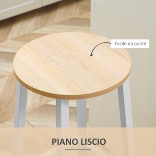 Conjunto de 2 Taburetes de Bar de Madera y Acero, Taburetes de Cocina con Reposapiés para Sala de Estar, Comedor, Cocina y Bar, Estilo Industrial, 32.5X32.5X65 Cm, Blanco y Color Madera