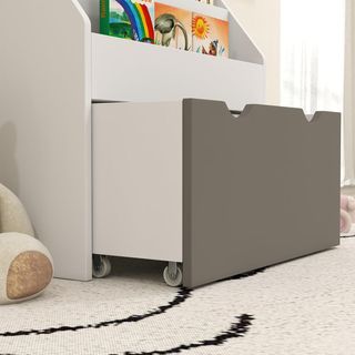 Librería para Niños de 3-8 Años con 3 Estantes y Cajón Inferior, Estante para Juguetes de Madera MDF, 62.5X30X70 Cm, Blanco y Gris