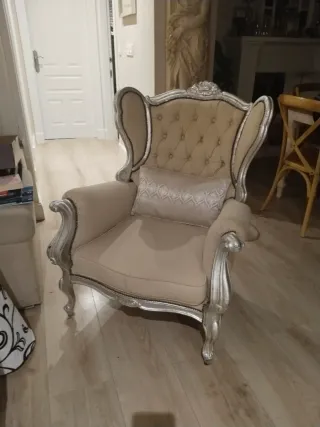 Sillón Luis XV Beige Restaurado en pan de plata