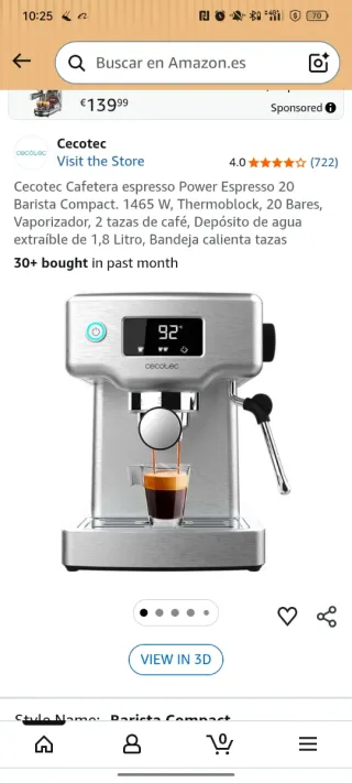 Display Cecotec Cafetera Espresso Power Esp