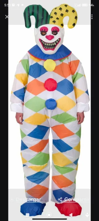 Disfraz Hinchable Payaso Carnaval + máscara gigant