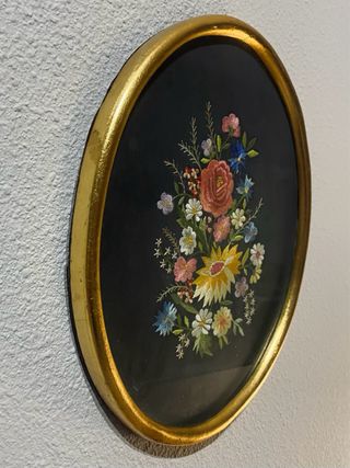 Cuadro antiguo bordado flores vintage multicolor