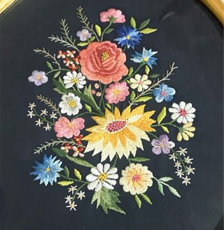 Cuadro antiguo bordado flores vintage multicolor
