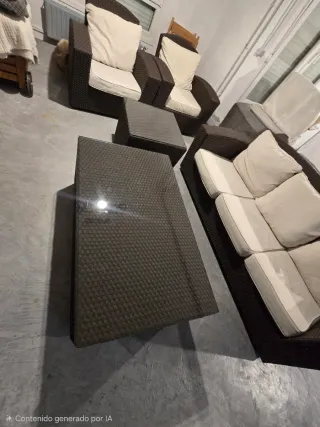 Conjunto Muebles Jardín Ratán y Cristal