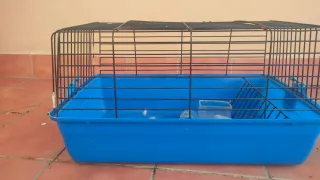 Jaula para conejo morada y blanca