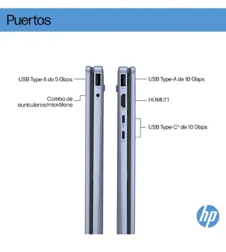 HP Ordenador Plata Puertos USB HDMI