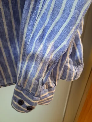 Camisa de lino La Vespita Rayas Azul Blanco