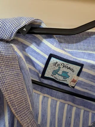 Camisa de lino La Vespita Rayas Azul Blanco
