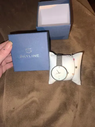 Reloj y pulsera Skyline plateado y azul