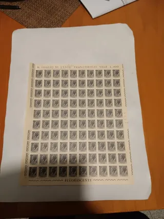 Foglio 100 Francobolli 1 Lira