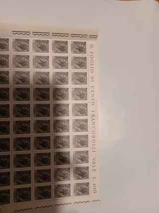 Foglio 100 Francobolli 1 Lira