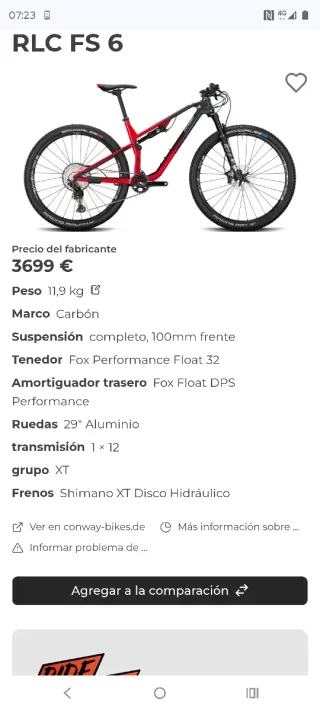 Bicicleta Conway RLC FS6 29 Doble Suspensión