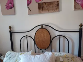 Cabezal de cama matrimonio metal y madera