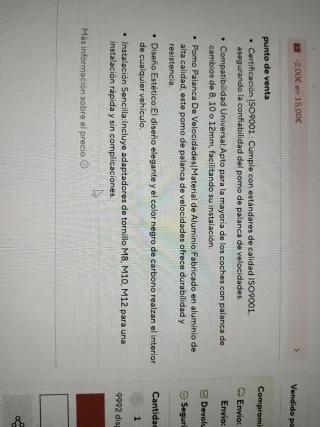 Pomo cambio marchas coche estilo carbono